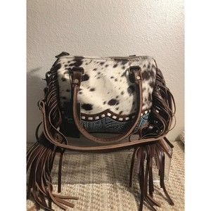 NWT Western Conceal Carry MYRA Genuine Leather & Cowhide Top Handle Fringe Purse